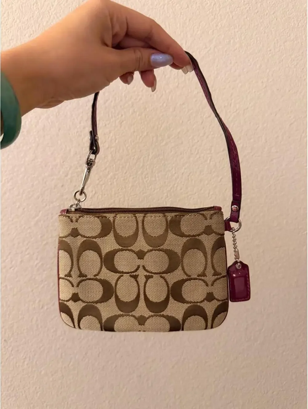 Vintage Coach Wristlet with Maroon Stripe